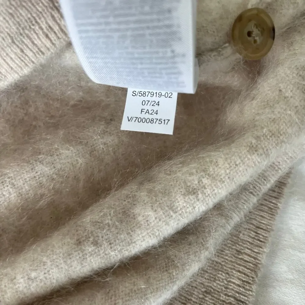 Banana Republic 100% Brushed Cashmere Oatmeal Cream Long Sleeve Polo Sweater